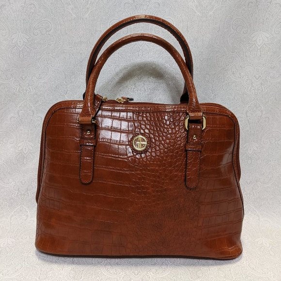 Giani Bernini Handbags - GIANI BERNINI croc embossed faux-leather women's dome satchel crossbody- Tobacco